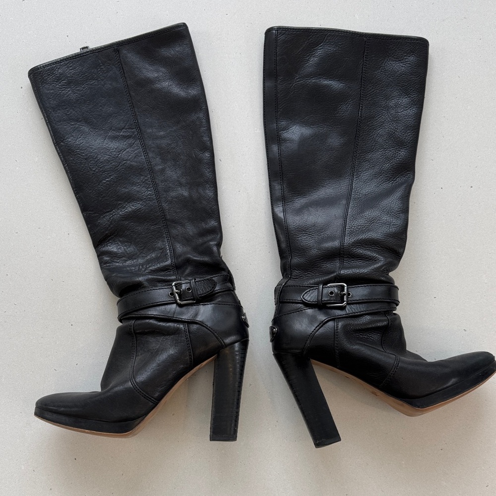 Coach Angelina Black Leather Heeled Boots